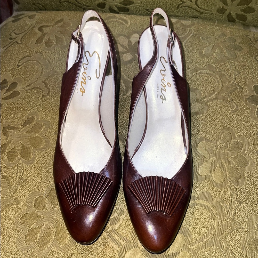 Brown Leather Slingback Heels